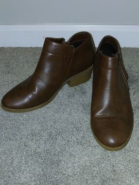 Time and Tru Brown Low Heel Ankle Booties
